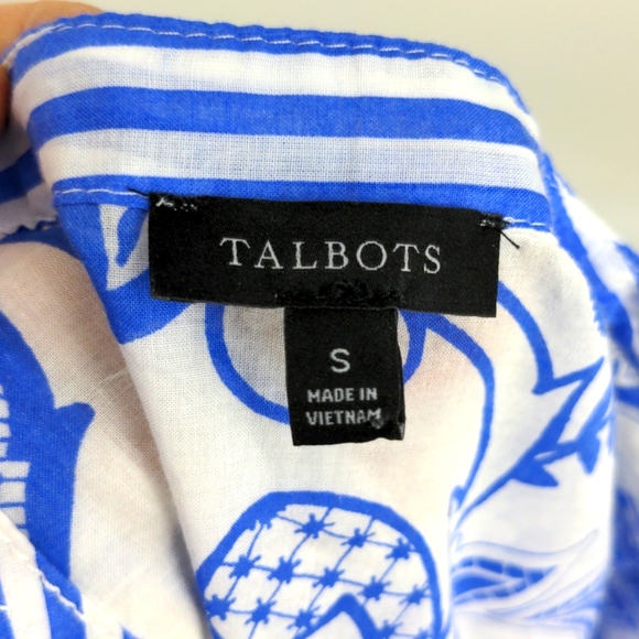 Talbots White & Blue Paisley Floral Light Weight Cotton Tunic Shirt Small - Picture 5 of 6